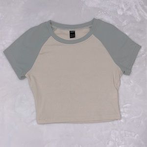 green and cream crop top T